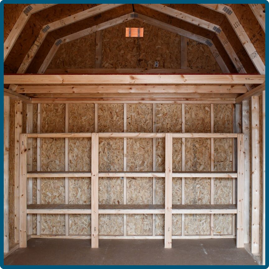 Interior shed shelves